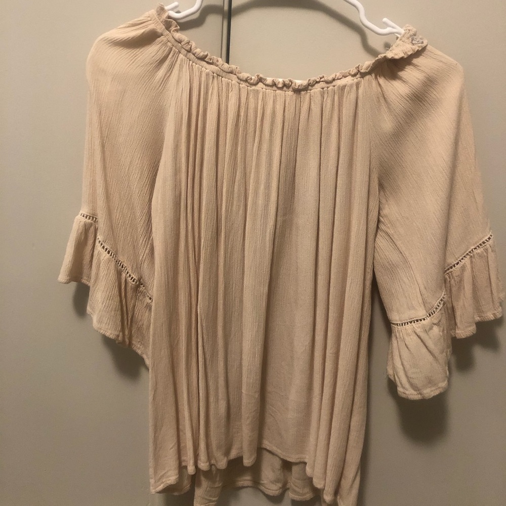 Off the shoulder light pink long sleeve top